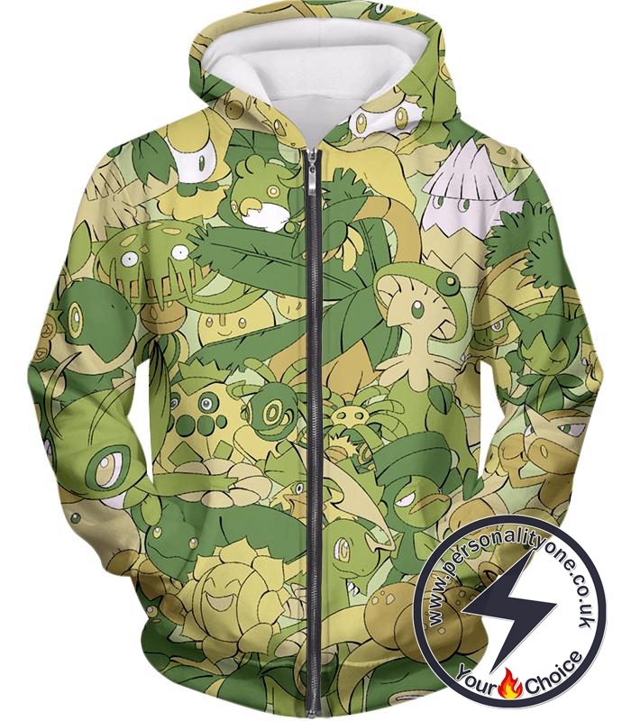 Pokemon Amazing All in One Grass Type Pokemons Super Cool Zip Up Hoodie